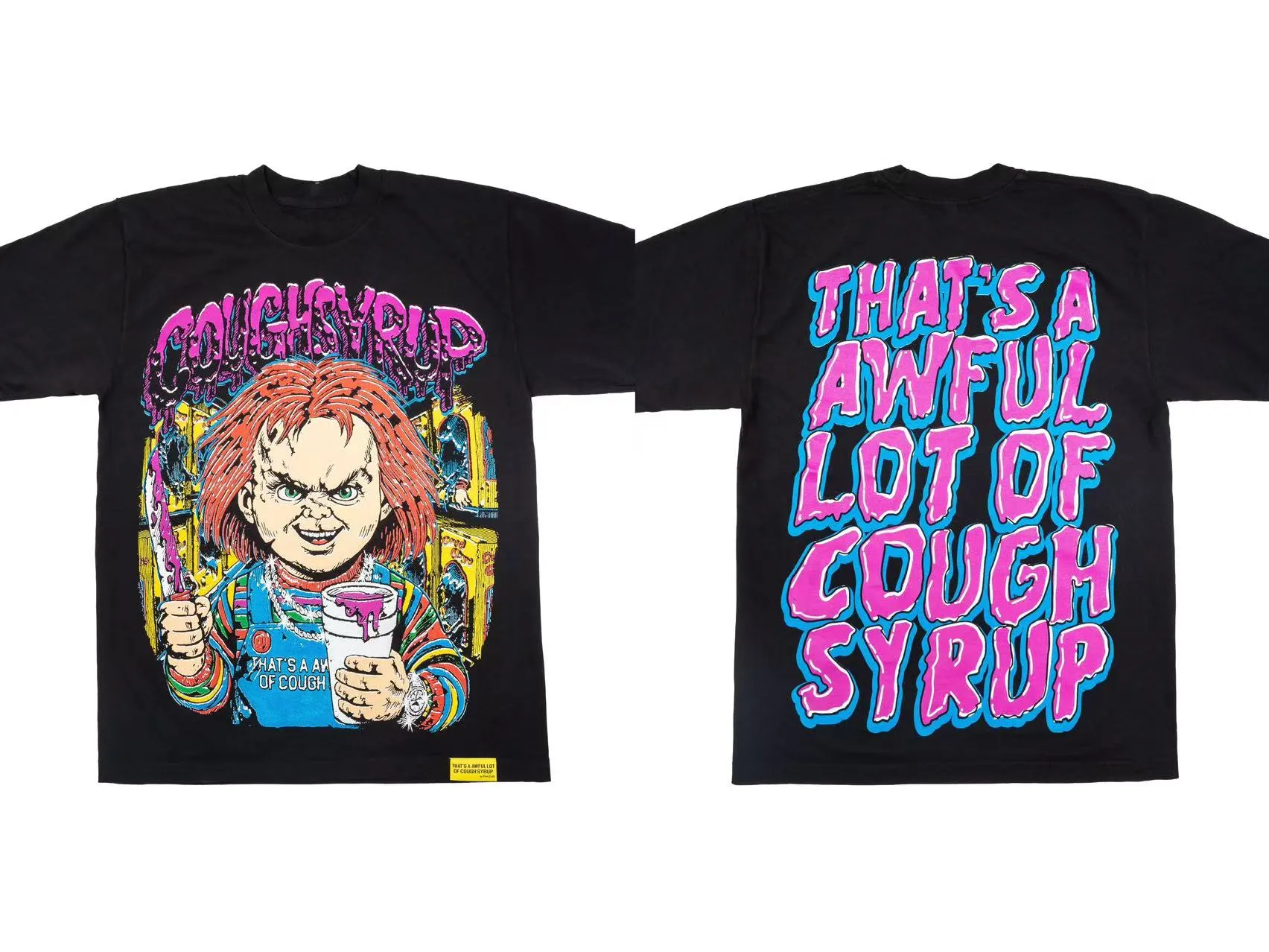 2238# Black ｜ THAT'S A AWFUL LOT OF COUGH SYRUP In Stock T （fabric):32 Sizes（size）：S-M L X L （colour）： Black/